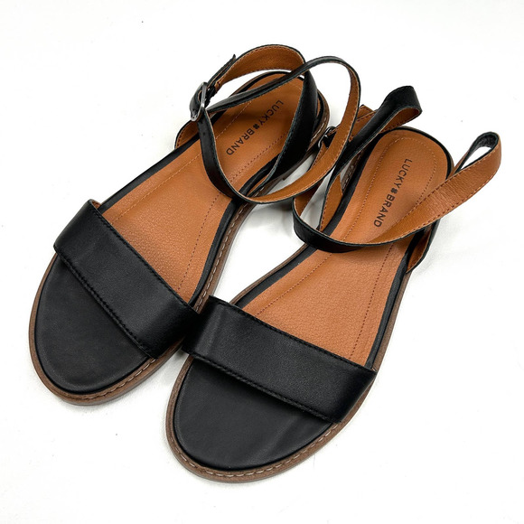 Lucky Brand Shoes - Lucky Brand | Leather Black Flat Sandal Size 7.5